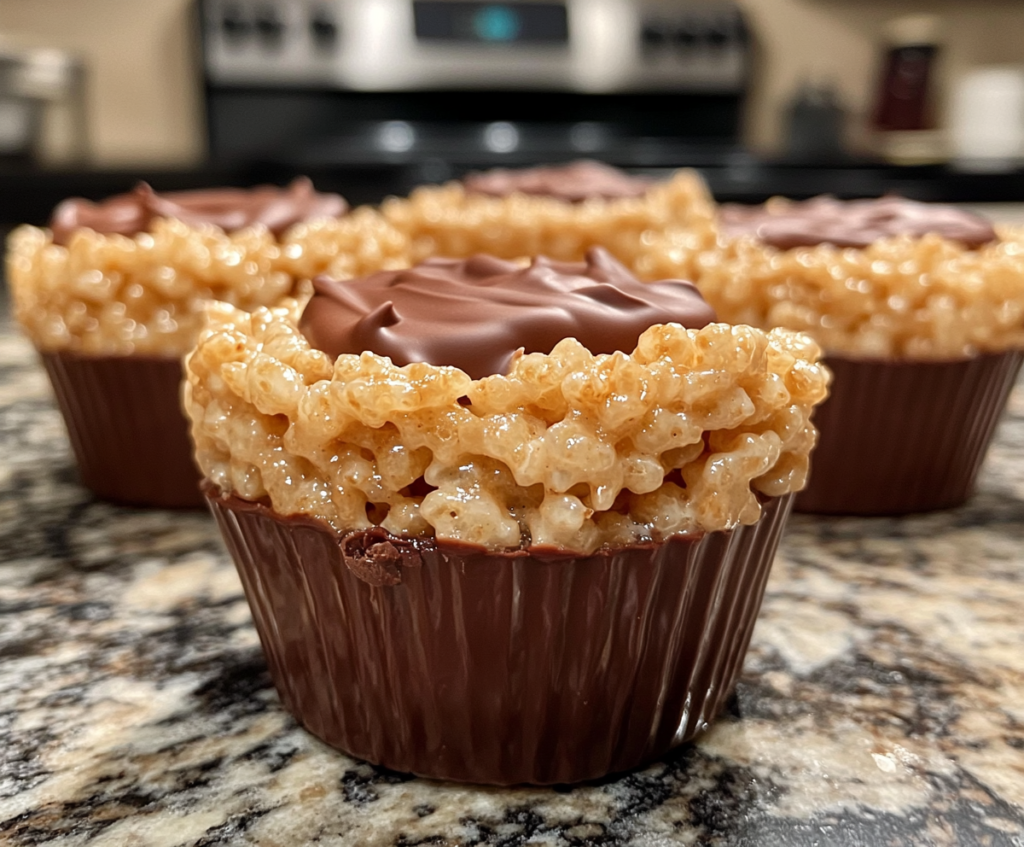 Peanut Butter Chocolate Rice Krispie Treat Cups