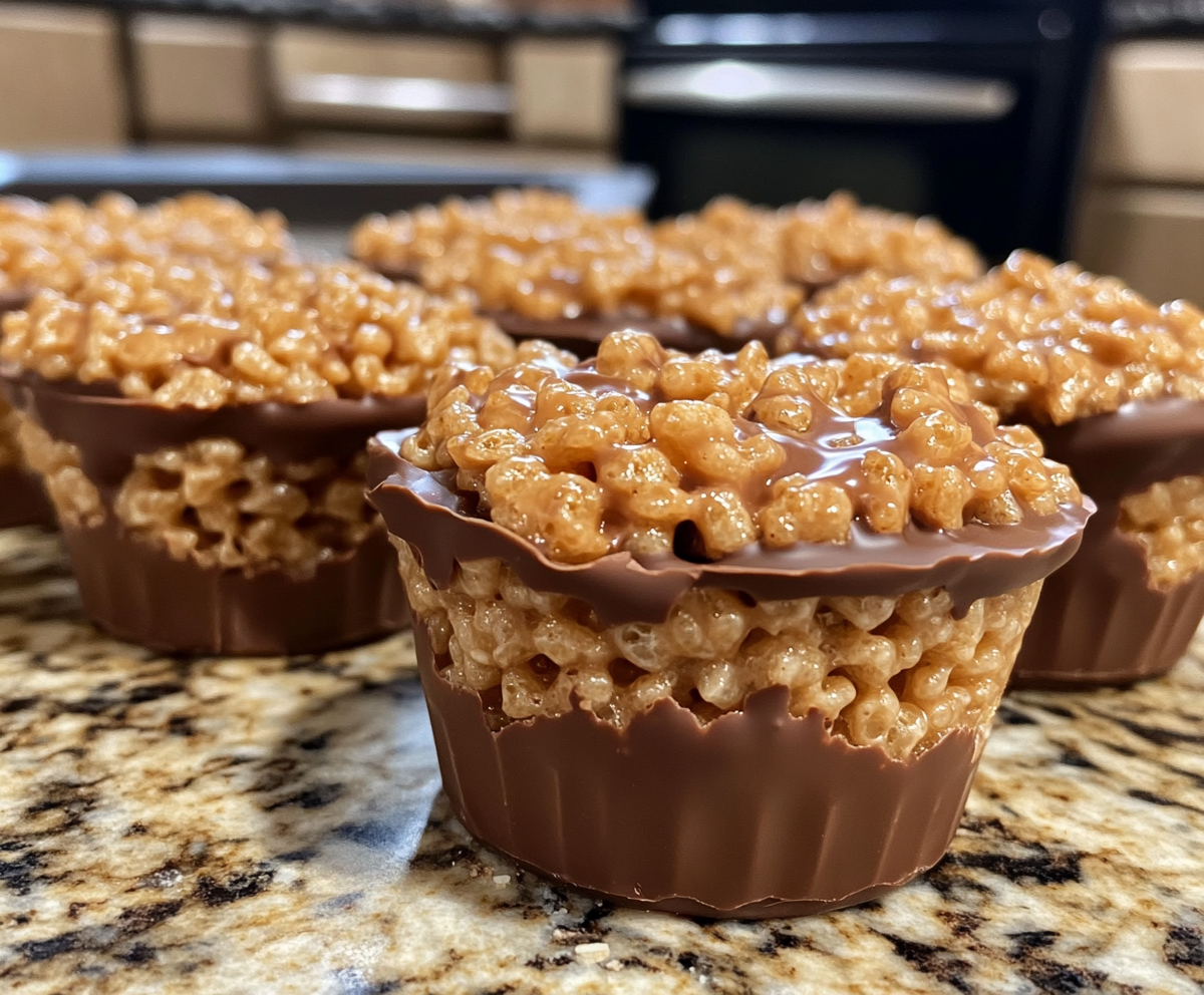 Peanut Butter Chocolate Rice Krispie Treat Cups